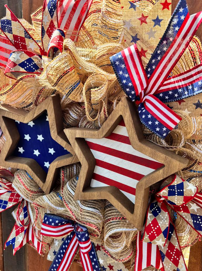 Wooden Stars & Stripes Patriotic, Flag Day, 4th of July Handmade Wreath