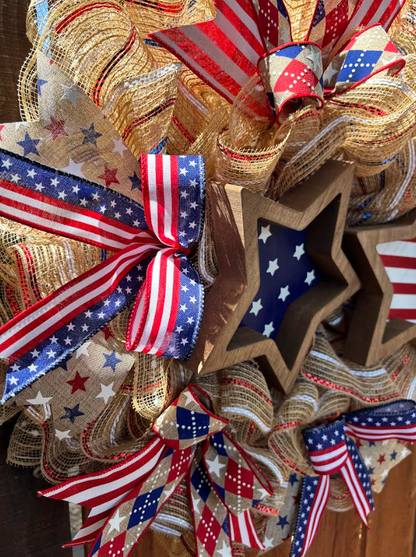 Wooden Stars & Stripes Patriotic, Flag Day, 4th of July Handmade Wreath