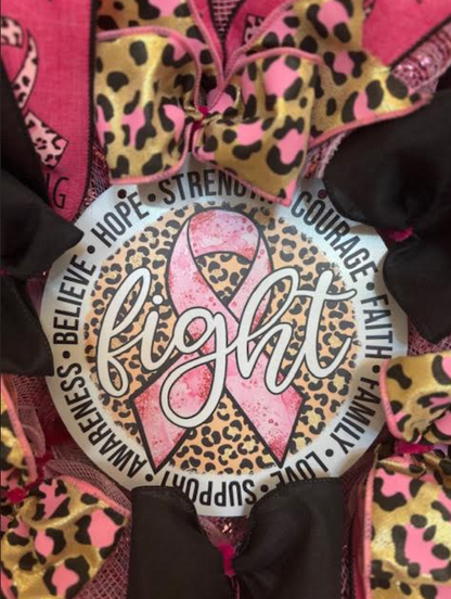 Custom Fight Breast Cancer Pink & Cheetah Wreath