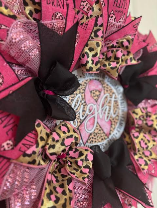 Custom Fight Breast Cancer Pink & Cheetah Wreath