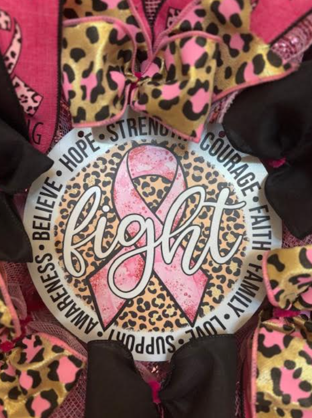 Custom Fight Breast Cancer Pink & Cheetah Wreath