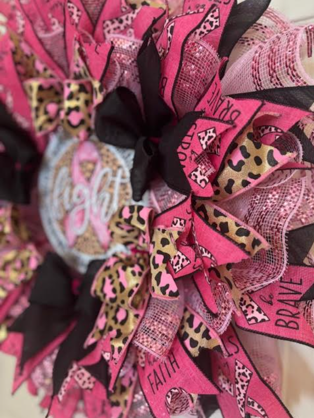 Custom Fight Breast Cancer Pink & Cheetah Wreath