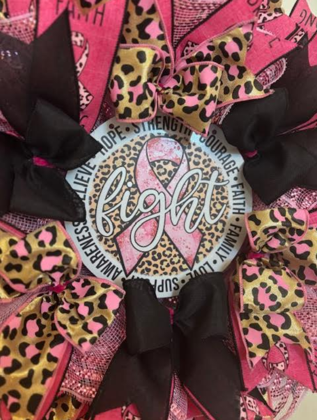 Custom Fight Breast Cancer Pink & Cheetah Wreath