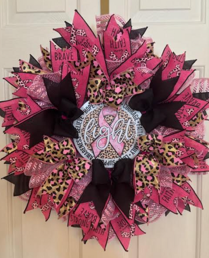 Custom Fight Breast Cancer Pink & Cheetah Wreath