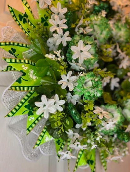 Custom Handmade Saint Patrick Day Shamrock & Carnation Wreath