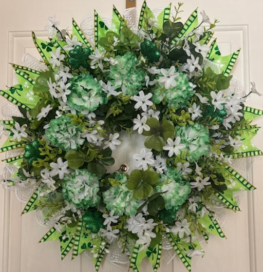 Custom Handmade Saint Patrick Day Shamrock & Carnation Wreath