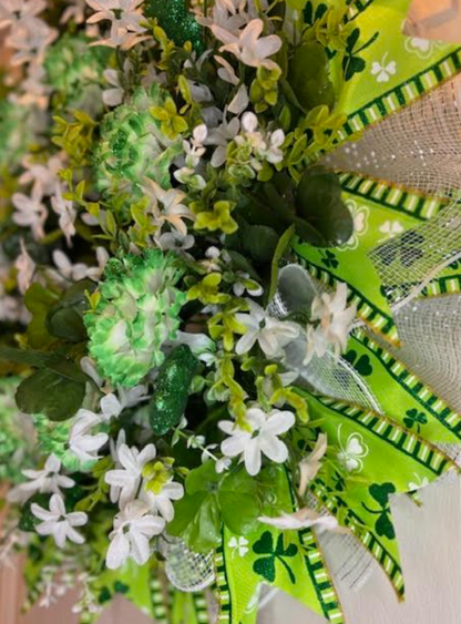 Custom Handmade Saint Patrick Day Shamrock & Carnation Wreath