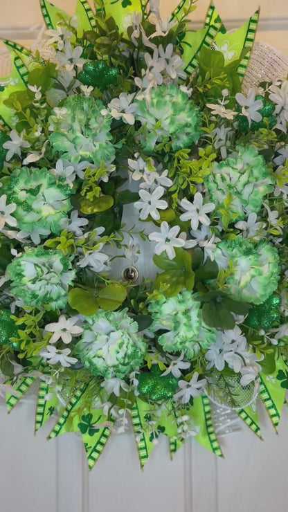 Custom Handmade Saint Patrick Day Shamrock & Carnation Wreath