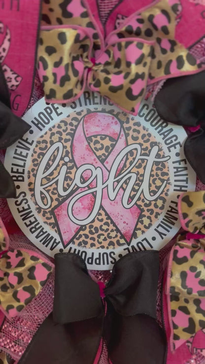 Custom Fight Breast Cancer Pink & Cheetah Wreath