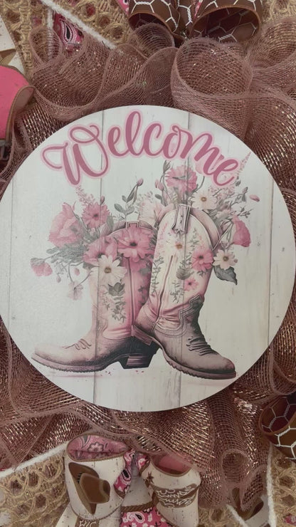 Custom Handmade Welcome Cowgirl Boots Wreath